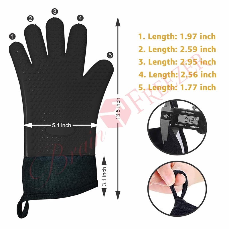 Brain Freezer Silicone Oven Gloves -Extreme Heat Resistant BBQ Gloves -Handle Hot Food Right on Your Grill Barbecue Fryer & Pit |Waterproof Grilling Cooking & Baking Mitts Pack of 3 (Multicolour) - Image 2