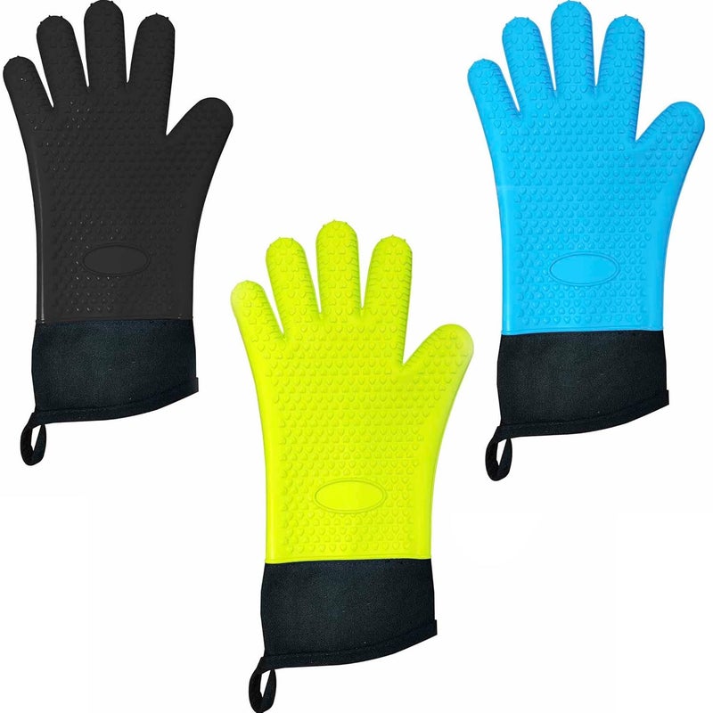 Brain Freezer Silicone Oven Gloves -Extreme Heat Resistant BBQ Gloves -Handle Hot Food Right on Your Grill Barbecue Fryer & Pit |Waterproof Grilling Cooking & Baking Mitts Pack of 3 (Multicolour) - Image 1