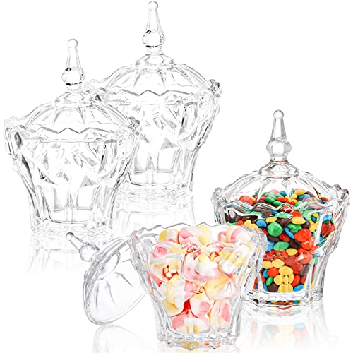 DEAYOU 4 Pack Decorative Candy Jars, Glass Candy Dish with Lid, Crystal Diamond Glass Jar, Small Covered Cookie Jar - Image 2