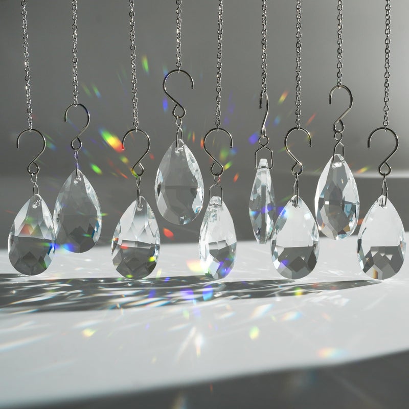 WASTROYAL 10pcs Crystal Sun Catcher, 38mm Hanging Clear Teardrops Chandelier Crystals Parts Prisms Pendants with Hook for Windows Lamps Christmas Ornaments Crystal Tree Decorations Home Decor (Clear) - Image 1