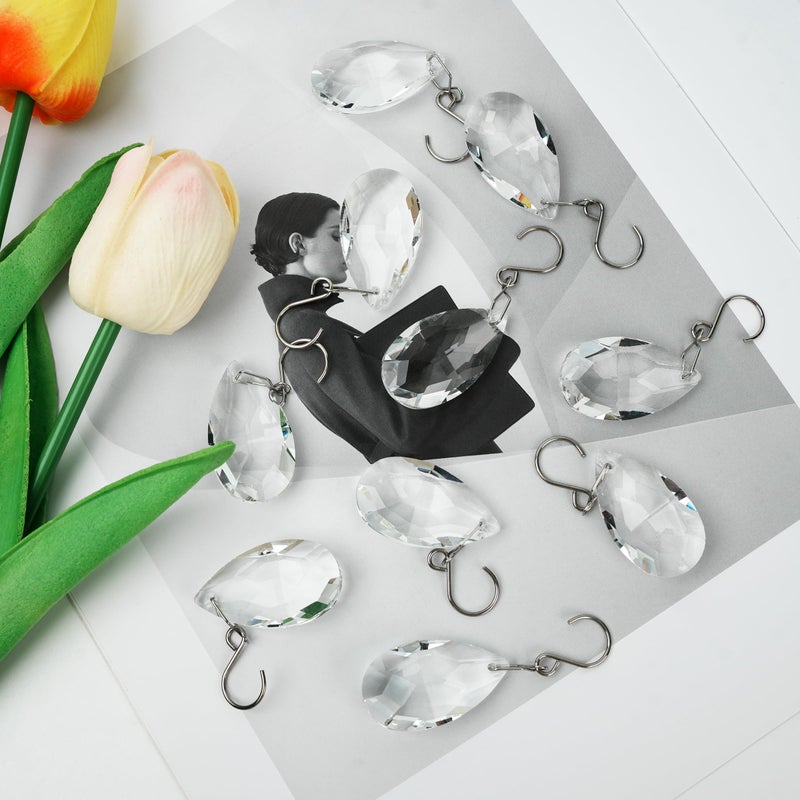 WASTROYAL 10pcs Crystal Sun Catcher, 38mm Hanging Clear Teardrops Chandelier Crystals Parts Prisms Pendants with Hook for Windows Lamps Christmas Ornaments Crystal Tree Decorations Home Decor (Clear) - Image 3