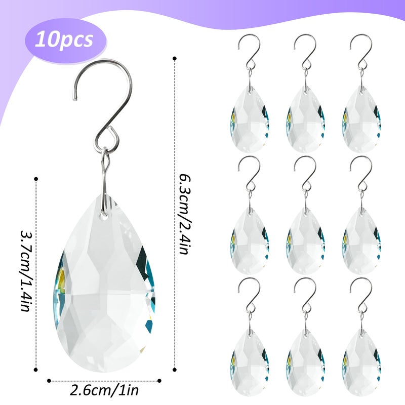 WASTROYAL 10pcs Crystal Sun Catcher, 38mm Hanging Clear Teardrops Chandelier Crystals Parts Prisms Pendants with Hook for Windows Lamps Christmas Ornaments Crystal Tree Decorations Home Decor (Clear) - Image 2