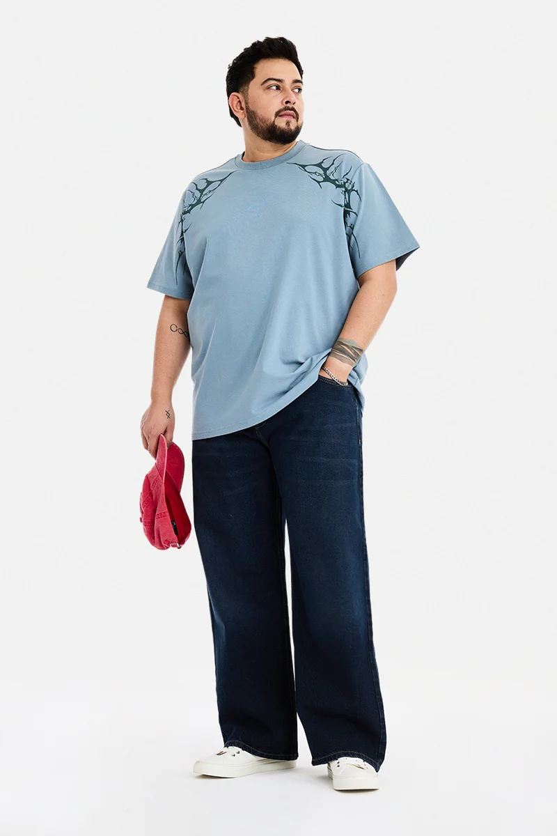 سنيتش Indigo Textured Loose Fit Plus Size Jeans