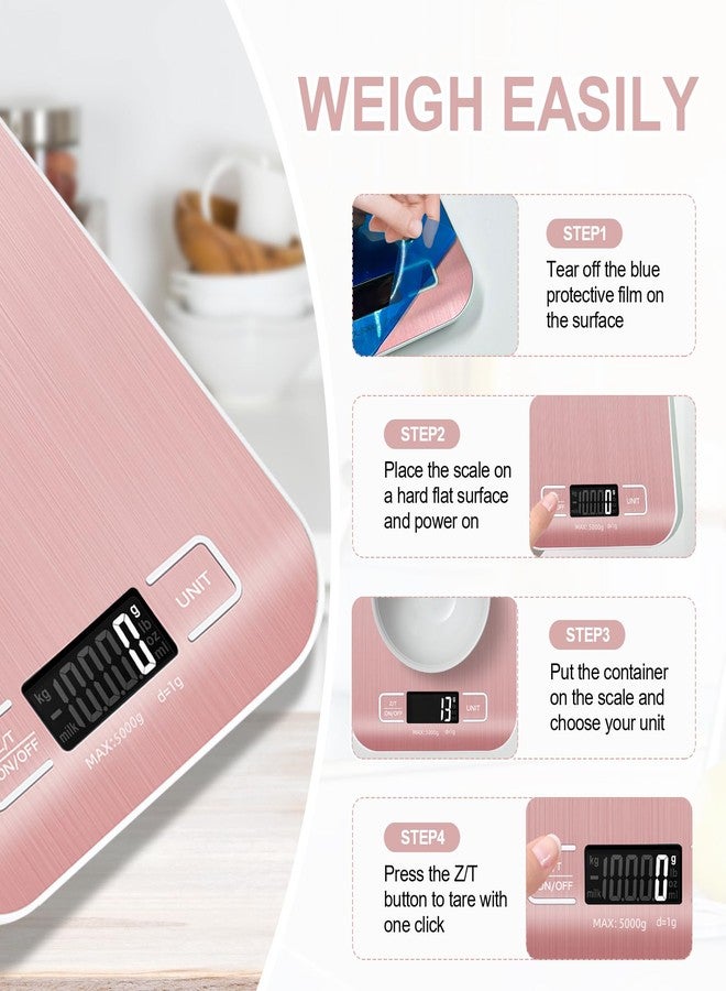 SOYOK Food Scale, 11lb Kitchen Scale with 6 Units Tare Function & LCD Display, 0.05oz/1g Stainless Steel Digital Food Scale Grams and Ounces for Baking, Cooking, Dieting and Meal Prep (Pink) - Image 5
