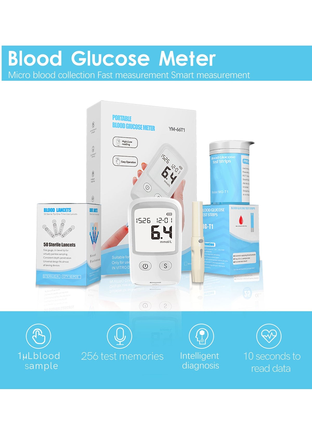 Sugar Level Testing Machine Generic Blood Glucose Monitor, Portable Blood Sugar Test Kit, Large ...