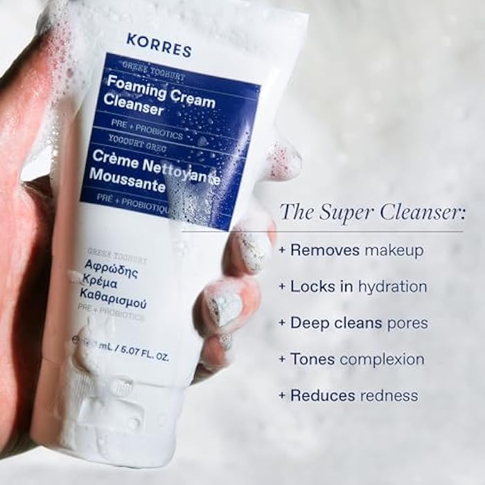KORRES Greek Yoghurt Foaming Cream Cleanser, Hydrating, Deep Cleansing Skin Care, Makeup Remover, Face Wash for Women, Cream to Foam Facial Cleanser for Dry, Oily, Sensitive, Any Skin Type, 5.07 fl oz - Image 2