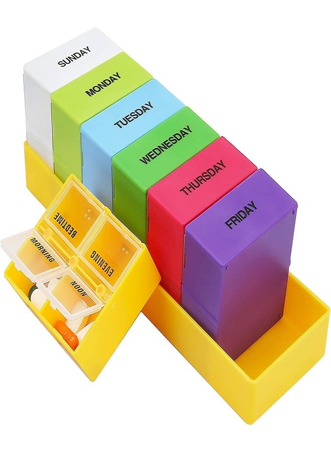 Bulfyss 7 Color Pill Box Medicine Storage Case Container Holder Weekly 7 Day Pill Organizer with Lid - Image 1