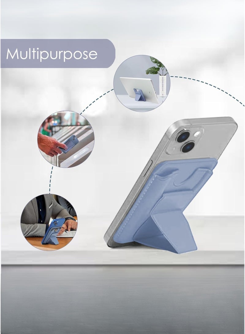 هوكو حامل هاتف مغناطيسي فاخر مع حامل لهاتف iPhone وSamsung - جلد PU أزرق رفيع، قبضة آمنة، مانع لترددات الراديو، حامل بطاقات بسيط للرجال والنساء - مناسب لهواتف iPhone 16 و15 و14 و13 و12 وPro وPro Max - يحمل ما يصل إلى 3 بطاقات - Image 4