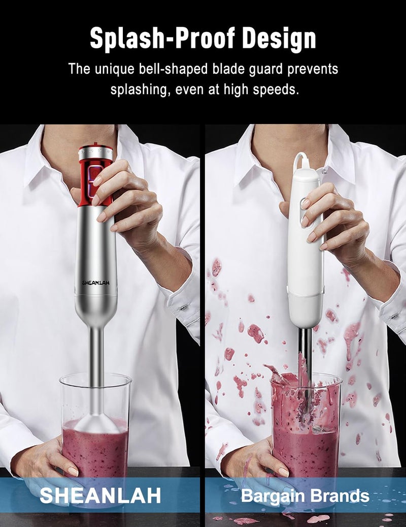 SHEANLAH Powerful Immersion Blender handheld, 2025 New Update Hand Blender, Scratch-Resistant Corded Hand Mixer with Heavy-Duty Copper Brushless Motor and Gift Box Red - Image 5
