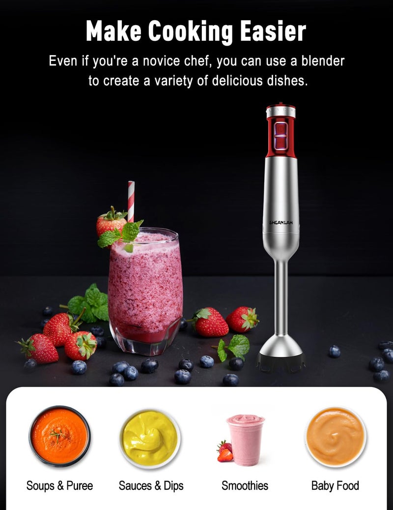 SHEANLAH Powerful Immersion Blender handheld, 2025 New Update Hand Blender, Scratch-Resistant Corded Hand Mixer with Heavy-Duty Copper Brushless Motor and Gift Box Red - Image 4