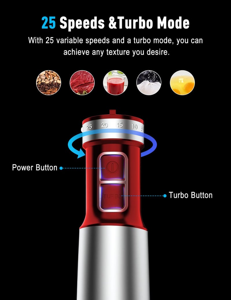 SHEANLAH Powerful Immersion Blender handheld, 2025 New Update Hand Blender, Scratch-Resistant Corded Hand Mixer with Heavy-Duty Copper Brushless Motor and Gift Box Red - Image 3