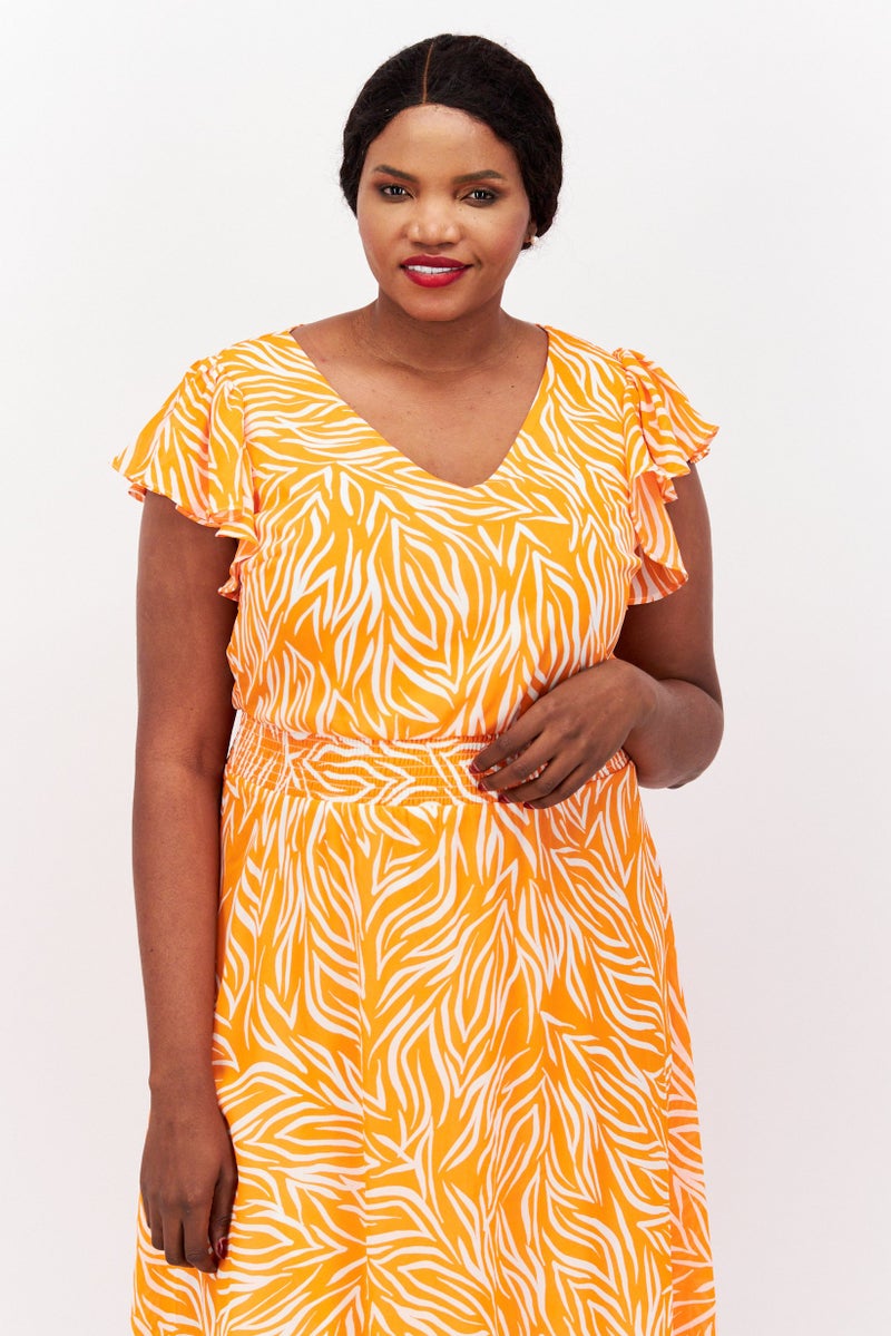 VINCE CAMUTO Women Plus Size Allover Print Midi Dress, Orange - Image 3