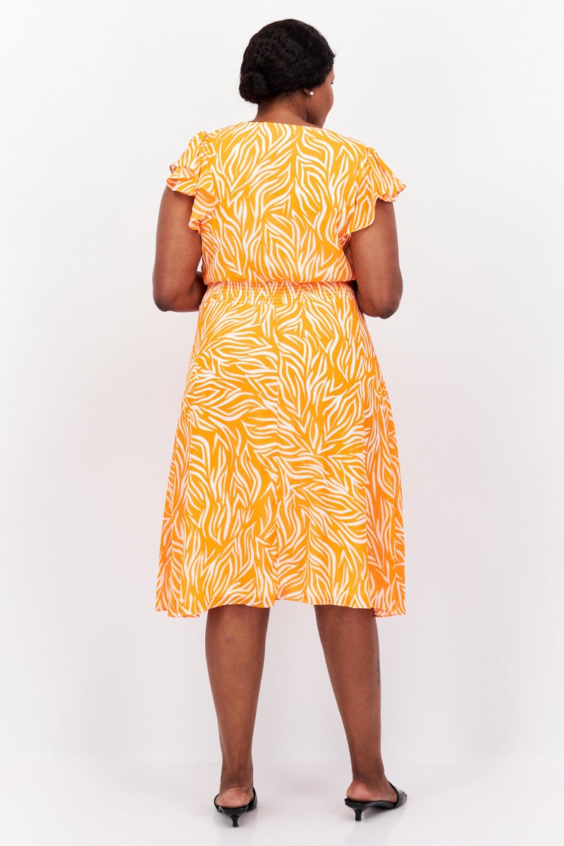 VINCE CAMUTO Women Plus Size Allover Print Midi Dress, Orange - Image 2