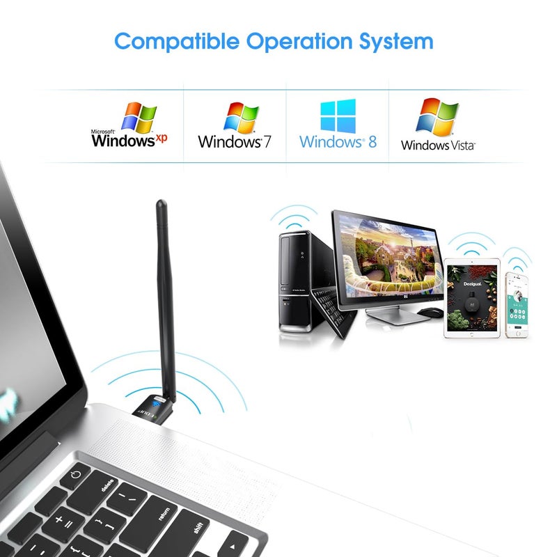 EDUP محول واي فاي USB من EDUP لجهاز الكمبيوتر، محول شبكة لاسلكية لسطح المكتب - دونجل هوائي عالي الكسب 6dBi يدعم سطح المكتب واللابتوب متوافق مع ويندوز 10/8/7/XP/VISTA، ماك 10.6-10.11 - Image 2