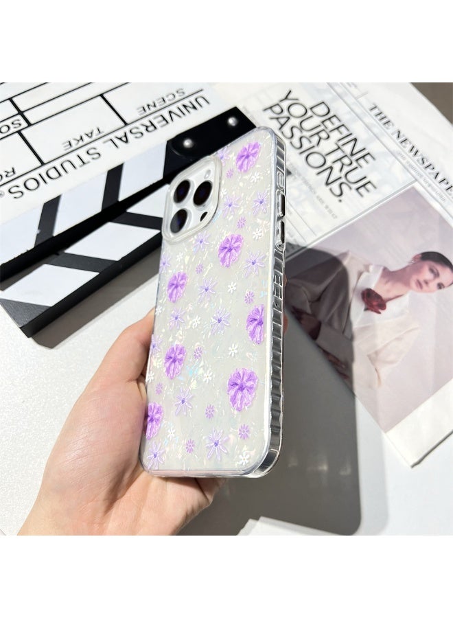 NIBEMINENT Purple Oil Painting Daisy Shell Pattern Protective TPU Case Cover For iPhone 16 Clear - Image 2