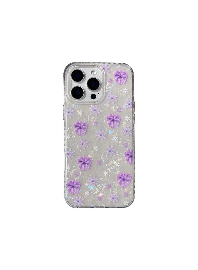 NIBEMINENT Purple Oil Painting Daisy Shell Pattern Protective TPU Case Cover For iPhone 16 Clear - Image 1