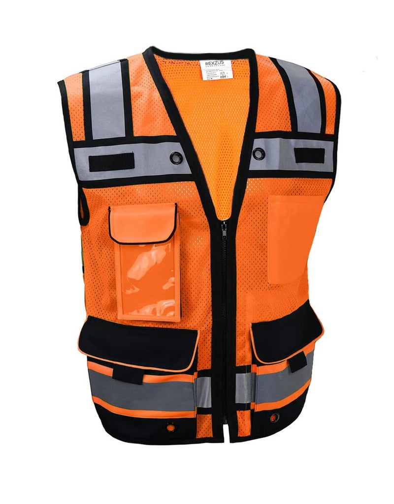 REXZUS (B Engineer Safety Vest, High Visibility Reflective Safety, Vest Mesh with Zipper and pockets (Orange, XX-Large) - Image 1