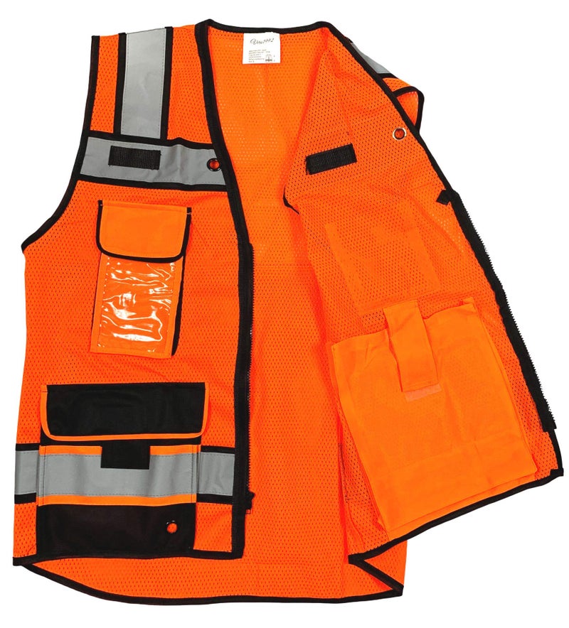 REXZUS (B Engineer Safety Vest, High Visibility Reflective Safety, Vest Mesh with Zipper and pockets (Orange, XX-Large) - Image 5