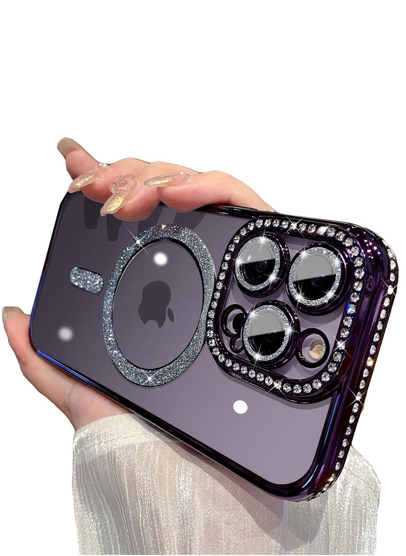 Generic - iPhone 15 Pro MagSafe Case Cover Support Wireless Charger Bling Diamond Back Cover For Women Girls Clear Soft TPU With Camera Len Protector Anti-scratch Shockproof Magnetic Phone Accessory - Image 1