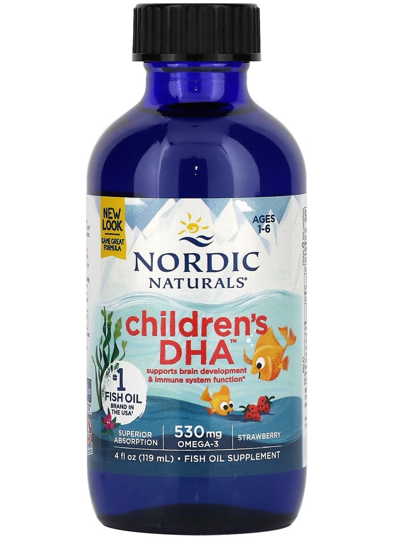 NORDIC NATURALS Children's DHA, Ages 1-6, Strawberry, 530 mg, 4 fl oz (119 ml) (530 mg per 1/2 Tsp) 