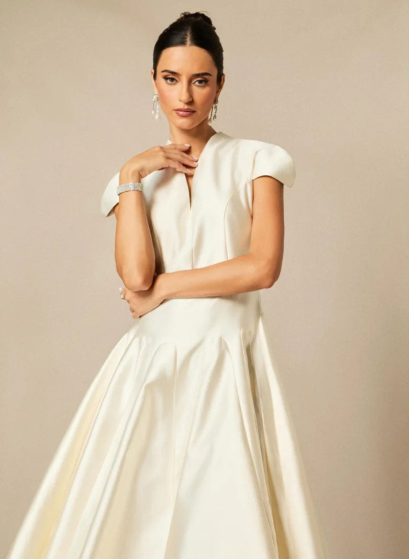 Sunfere  Tiana Cap Sleeve V-Neck Satin Midi Dress for Women | Best Price UAE