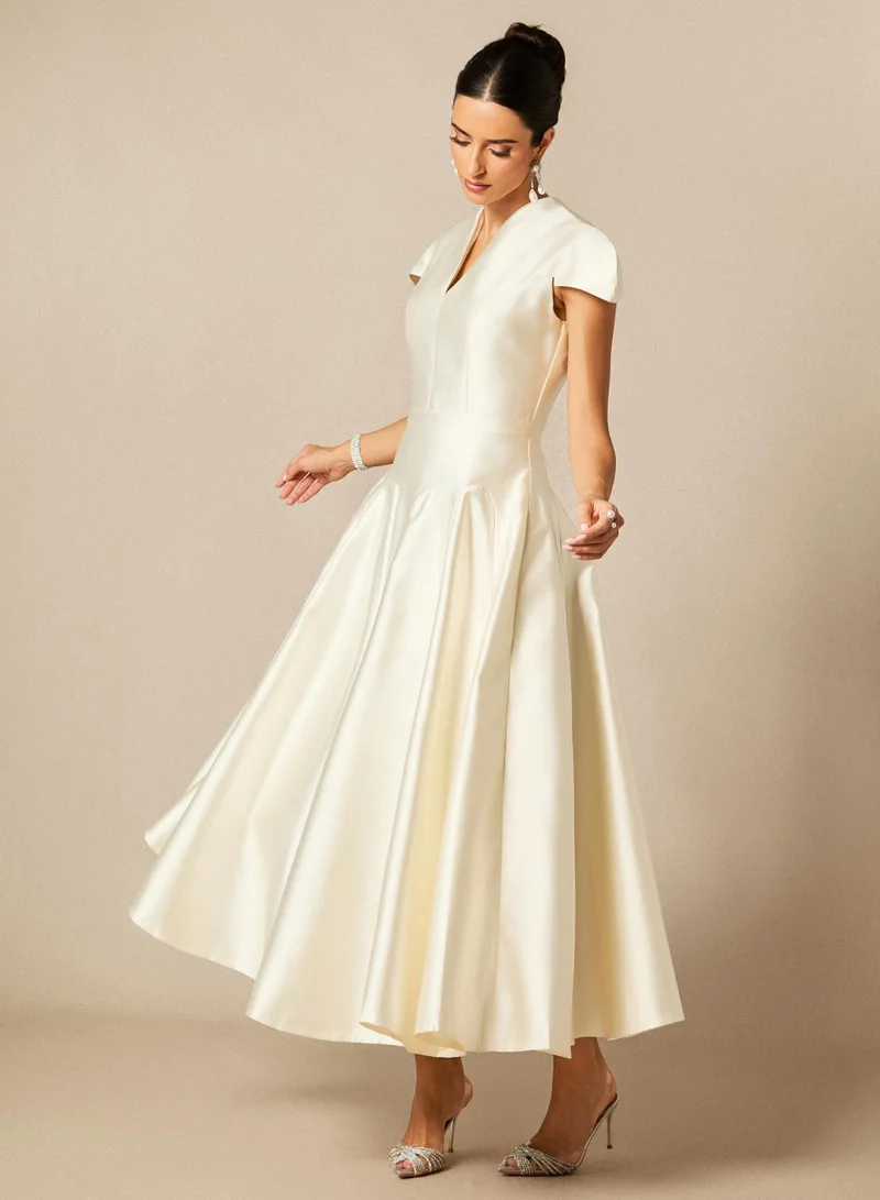 Sunfere  Tiana Cap Sleeve V-Neck Satin Midi Dress for Women | Best Price UAE
