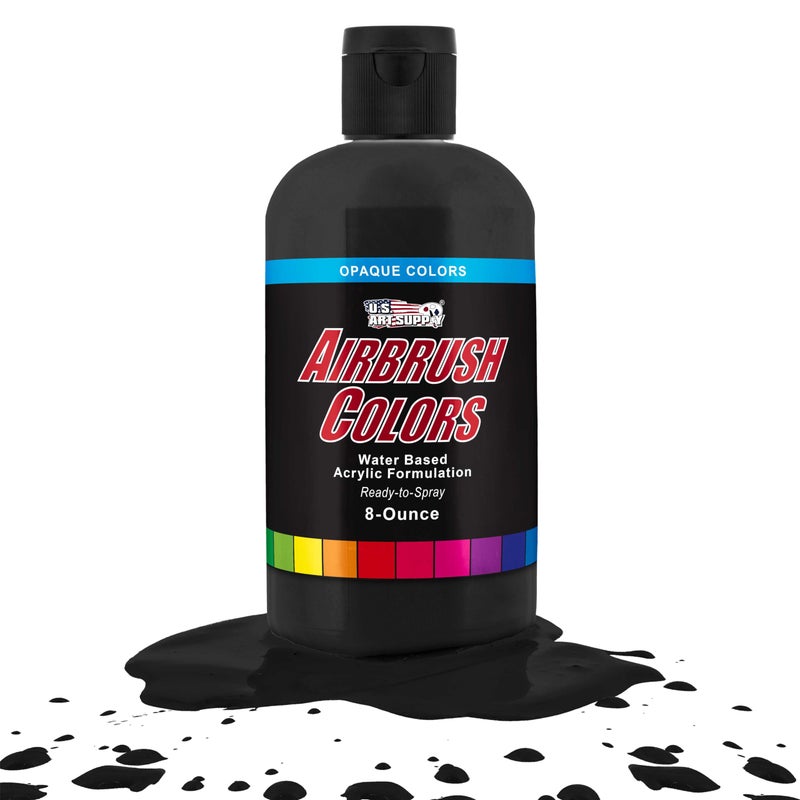 US Art Supply U.S. Art Supply Ready to Spray Deep Black Opaque Airbrush Paint - 8oz Bottle, Professional Grade Non-Toxic Water-Based Colors for Vibrant & Permanent Results - Image 1