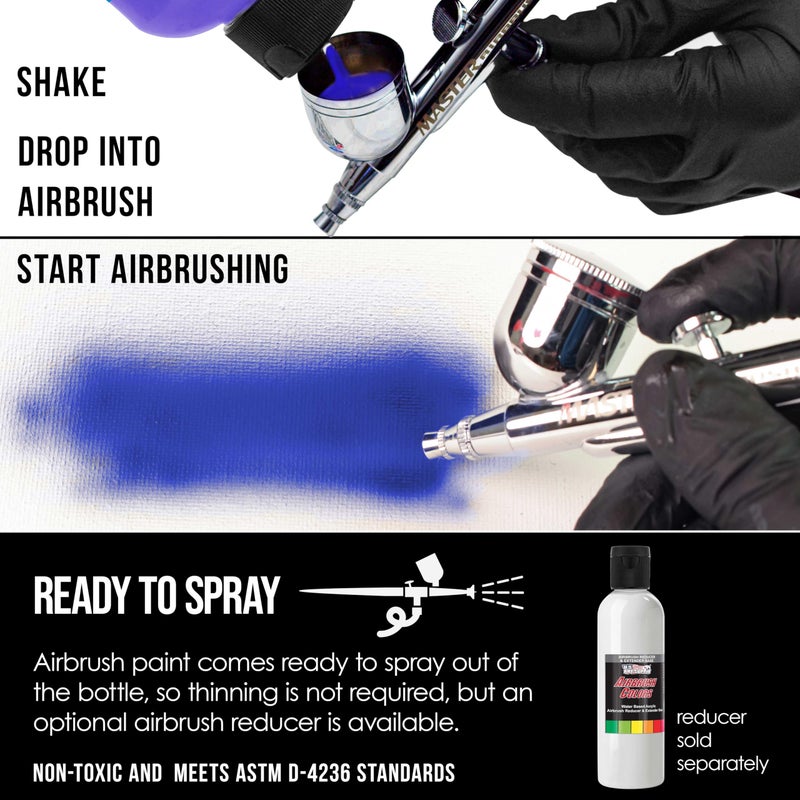 US Art Supply U.S. Art Supply Ready to Spray Deep Black Opaque Airbrush Paint - 8oz Bottle, Professional Grade Non-Toxic Water-Based Colors for Vibrant & Permanent Results - Image 3