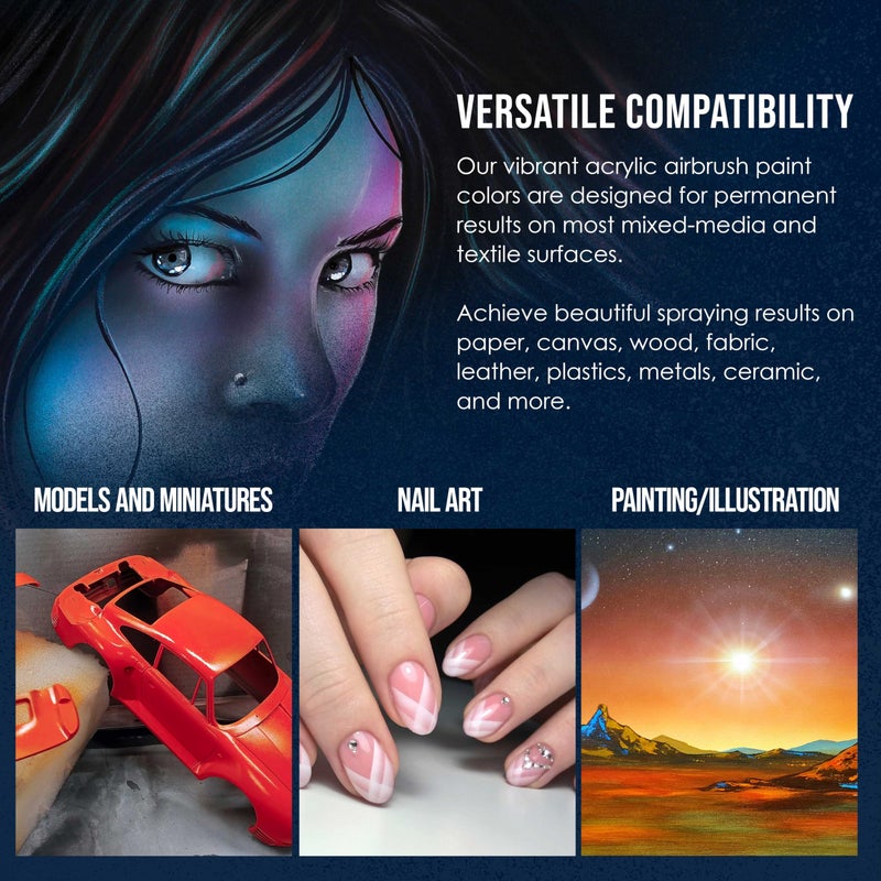 US Art Supply U.S. Art Supply Ready to Spray Deep Black Opaque Airbrush Paint - 8oz Bottle, Professional Grade Non-Toxic Water-Based Colors for Vibrant & Permanent Results - Image 4