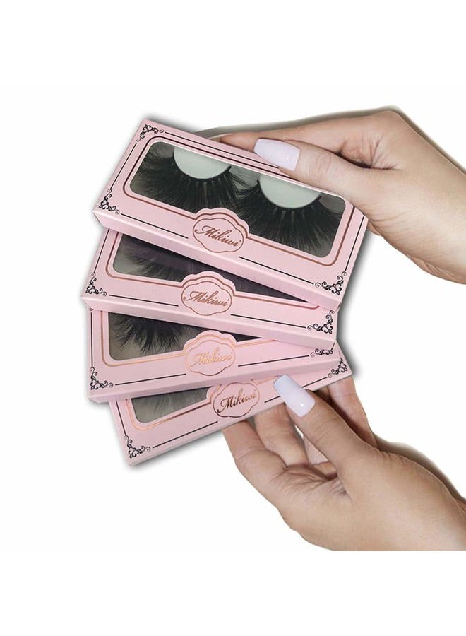 mikiwi 25mm Mink Lashes 4 Pack, Real 3D Mink Lashes, Fluffy Mink Lashes, Thick HandMade Full Strip Lashes, Dramatic 25mm Lashes, 3D Mink Eyelashes - Image 1
