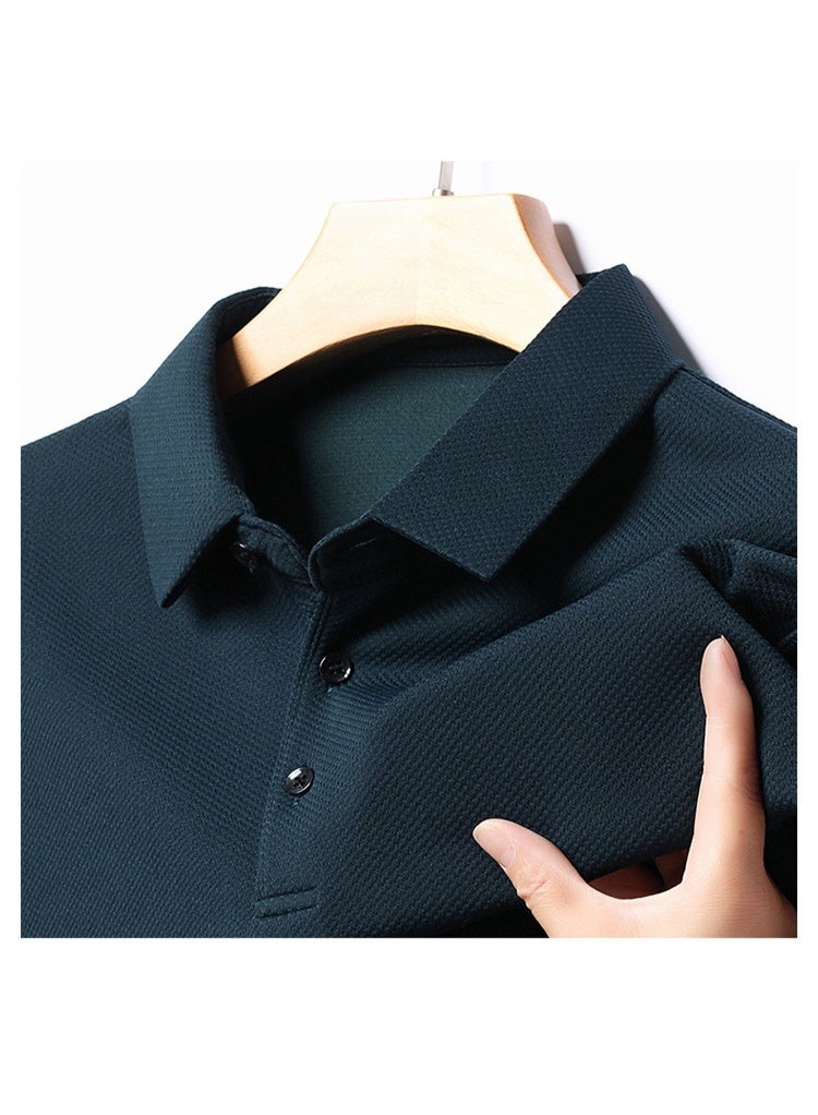Spring Men's Long Sleeve Button Neck T-Shirt Business Casual Iron-Free Mid-aged Pure Color Top Breathable Comfortable Male Te - Image 5