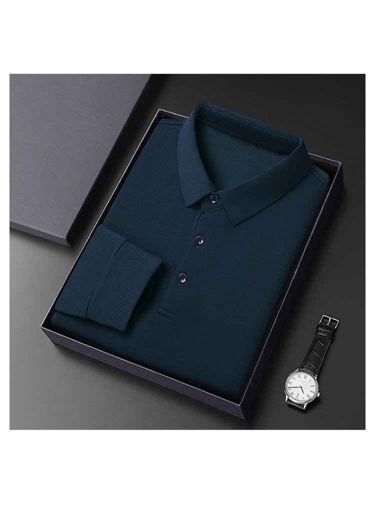 Spring Men's Long Sleeve Button Neck T-Shirt Business Casual Iron-Free Mid-aged Pure Color Top Breathable Comfortable Male Te - Image 4