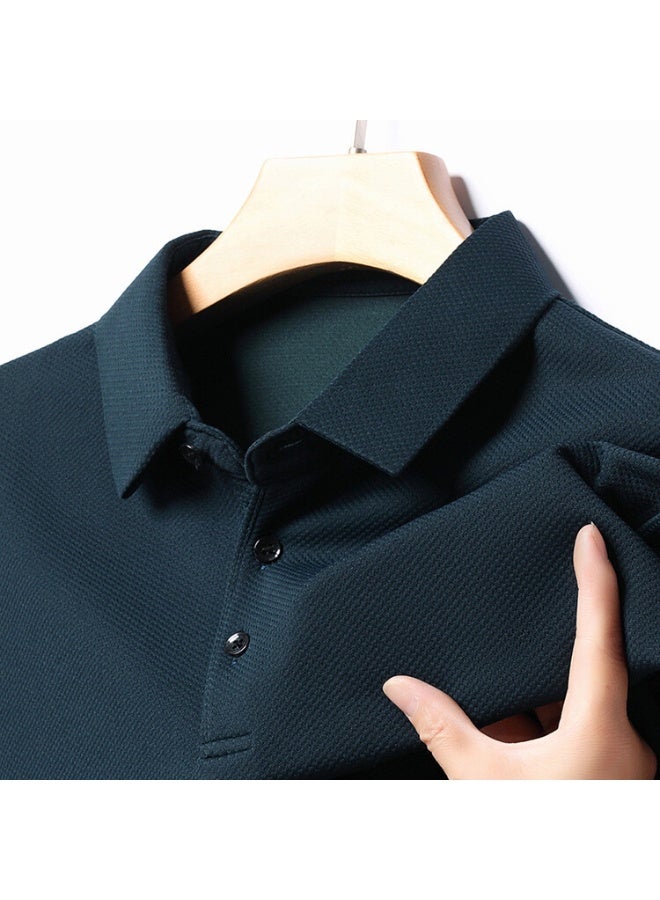 Spring Men's Long Sleeve Button Neck T-Shirt Business Casual Iron-Free Mid-aged Pure Color Top Breathable Comfortable Male Te - Image 2