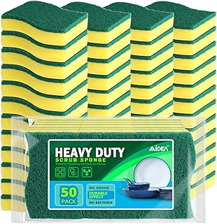 AIDEA Heavy Duty Scrub Sponge-50 Count, Cleaning Sponge, Kitchen Dish Sponge, Effortless Cleaning Eco Scrub Pads for - Image 1