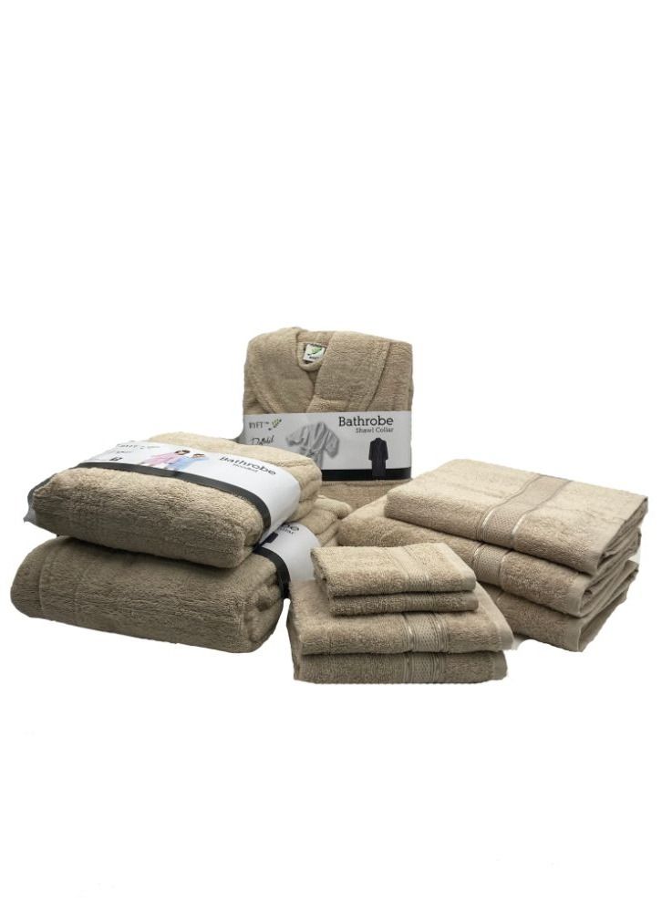 BYFT Daffodil (Light Beige) 100% Cotton Premium Bath Linen Set (2 Face, 2 Hand, 2 Adult Bath, 1 Kids Bath Towel, 2 Adult Bathrobe and 1, 6yr Kids Bathrobe) Family Pack of 10 Pcs  - Image 3