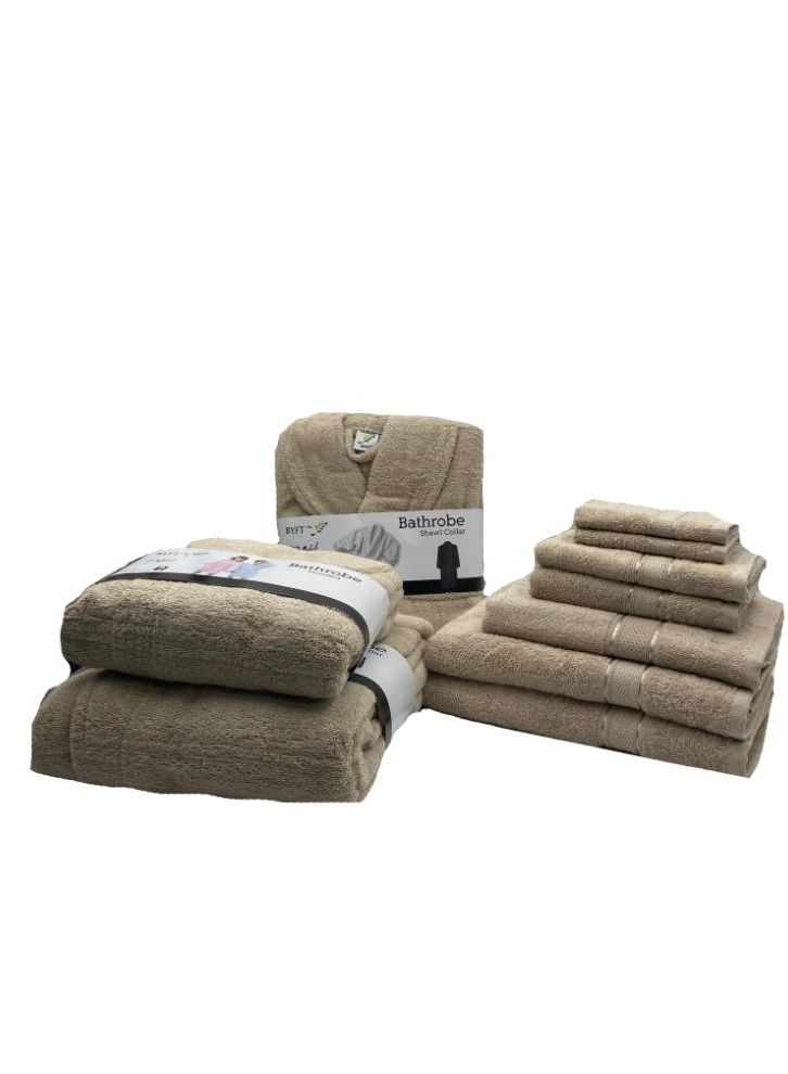 BYFT Daffodil (Light Beige) 100% Cotton Premium Bath Linen Set (2 Face, 2 Hand, 2 Adult Bath, 1 Kids Bath Towel, 2 Adult Bathrobe and 1, 6yr Kids Bathrobe) Family Pack of 10 Pcs  - Image 2