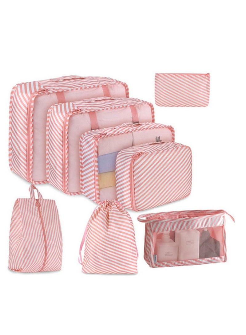Packing cubes Travel luggage Organizer Waterproof Mesh Lightweight Suitcase storage bag Clothing Laundry Bag Shoe Bag Travel Series 8pieces/Set (Pink)  - Image 1