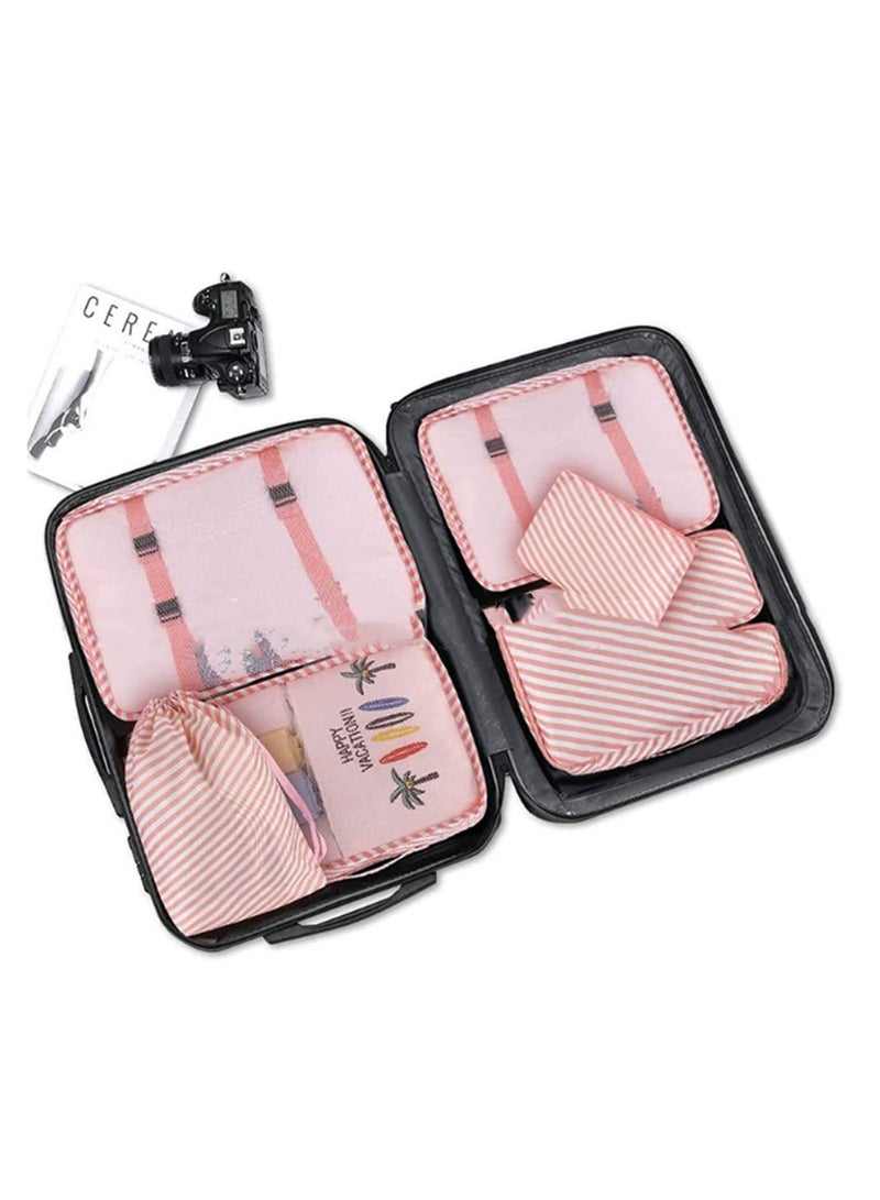 Packing cubes Travel luggage Organizer Waterproof Mesh Lightweight Suitcase storage bag Clothing Laundry Bag Shoe Bag Travel Series 8pieces/Set (Pink)  - Image 2