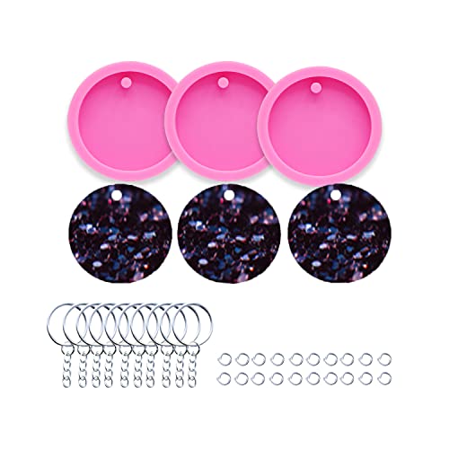 AMZTOART 3pc 2in Circle with Hole Blank Keychain Resin Crafting Silicone Mold Crafts Epoxy Resin Art DIY with 10PC Key Ring(DY0079+DY0079+DY0079) - Image 1