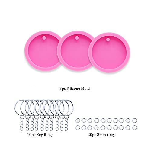 AMZTOART 3pc 2in Circle with Hole Blank Keychain Resin Crafting Silicone Mold Crafts Epoxy Resin Art DIY with 10PC Key Ring(DY0079+DY0079+DY0079) - Image 2
