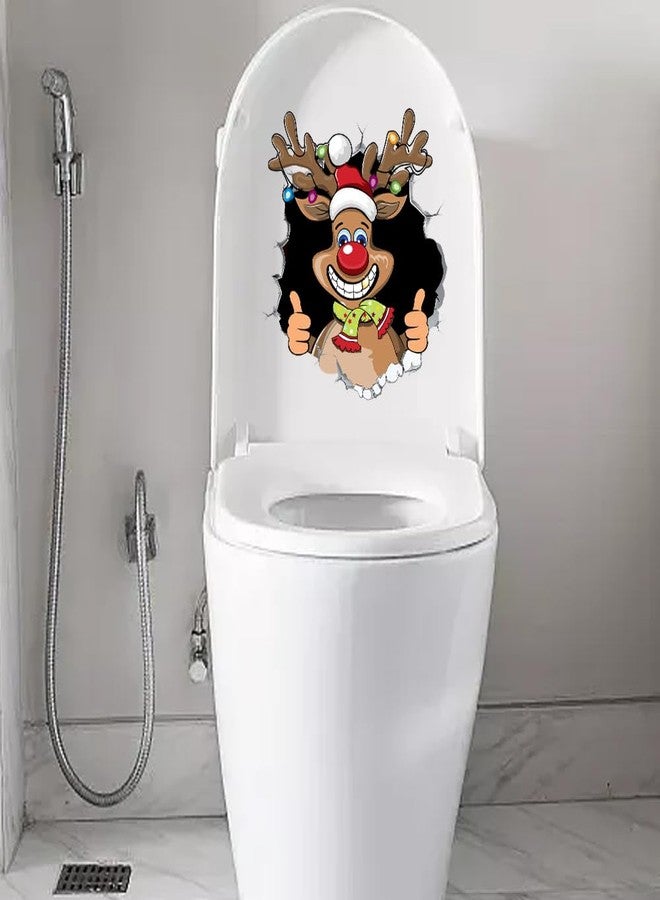 Dreothy Christmas Santa Claus Toilet Cover Sticker, Removable Christmas Elf Reindeer Crack Toilet Lid Sticker, Xmas Wc Bathroom Wall Door Stickers (Reindeer) - Image 4