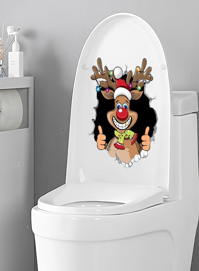 Dreothy Christmas Santa Claus Toilet Cover Sticker, Removable Christmas Elf Reindeer Crack Toilet Lid Sticker, Xmas Wc Bathroom Wall Door Stickers (Reindeer) - Image 5