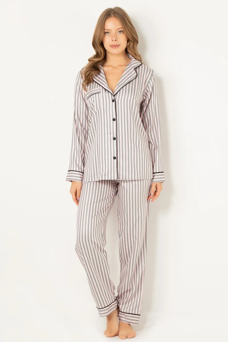 DoReMi Striped Natural Viscose Soft Buttoned Pajama Set