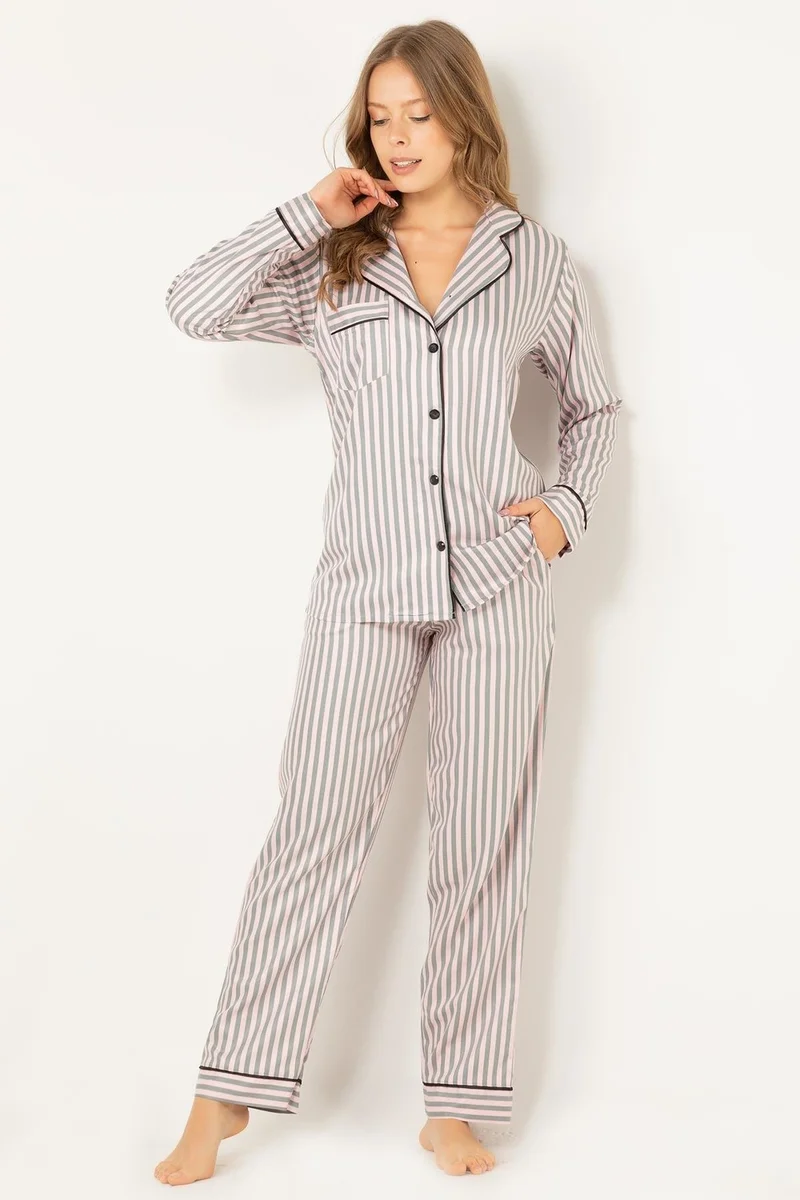 DoReMi Striped Natural Viscose Soft Buttoned Pajama Set
