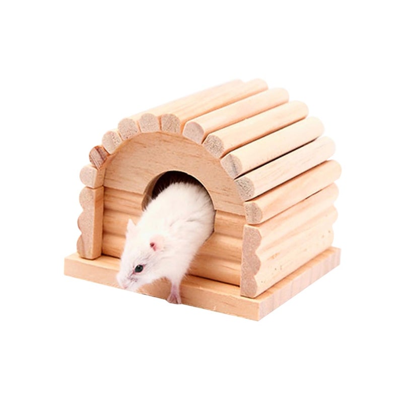 Natural Wooden Hamster House Hideout Bedding Hut Safe Entry for Small Pets Mice - Image 2