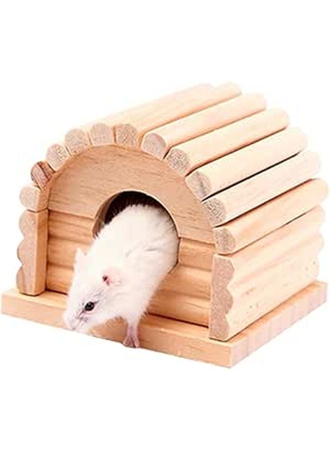 Natural Wooden Hamster House Hideout Bedding Hut Safe Entry for Small Pets Mice - Image 1