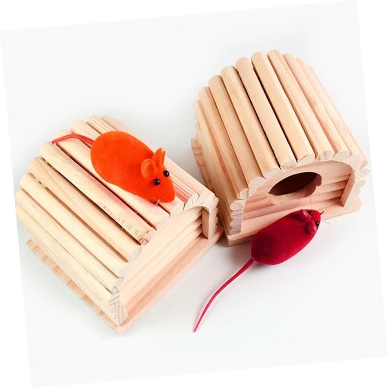 Natural Wooden Hamster House Hideout Bedding Hut Safe Entry for Small Pets Mice - Image 3