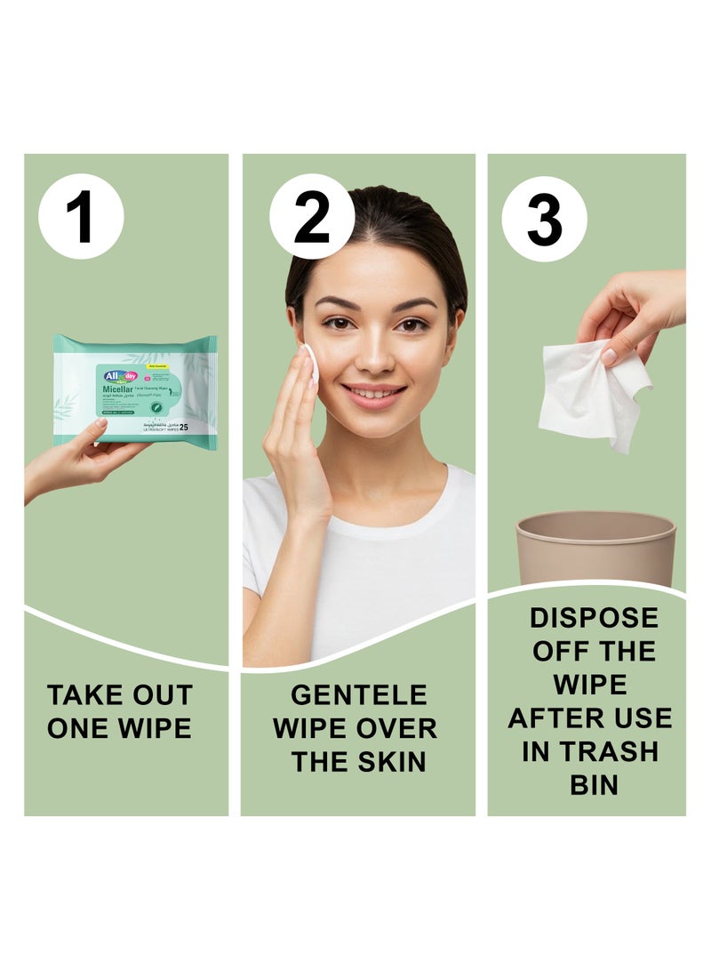 All day wipes All Day Micellar Facial Cleansing Wipes 25 Sheets ( Pack of 6) - Image 2
