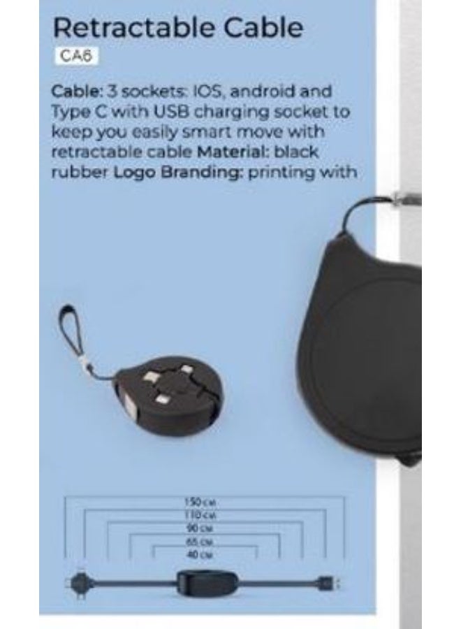 CAS 3-in-1 Retractable Charging Cable – iOS, Android & Type‑C, Compact & Durable  - Image 3