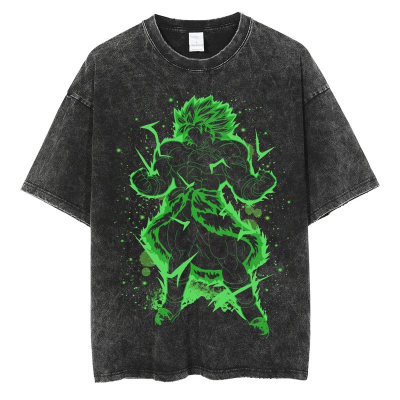 Washed Vintage T-Shirt Street Hip Hop Anime Dragon Ball Cartoon Printed Graphic Casual Cotton Summer Short Sleeve Street Tide - Image 1